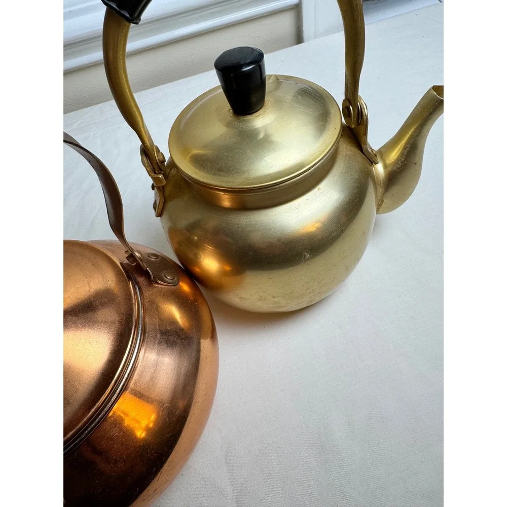 Vintage Gold Aluminum Tea Kettle 1QT Small Stovetop Teapot Farmhouse Decor